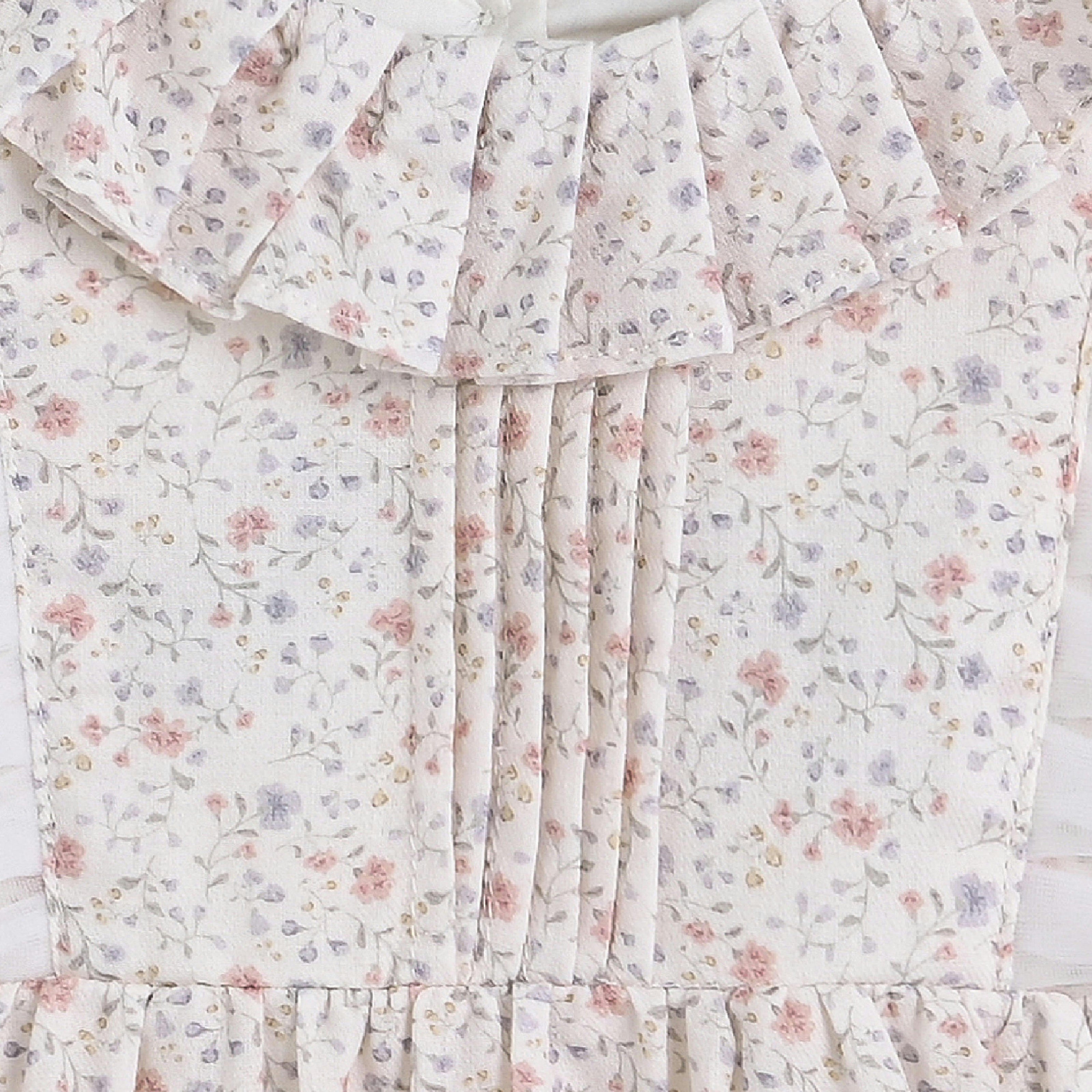 Cream Floral Ruffle Dress