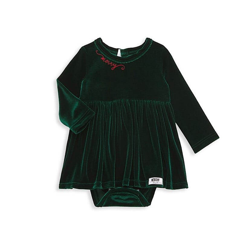 Holiday Velvet Embroidered Snap Closure Bubble Romper