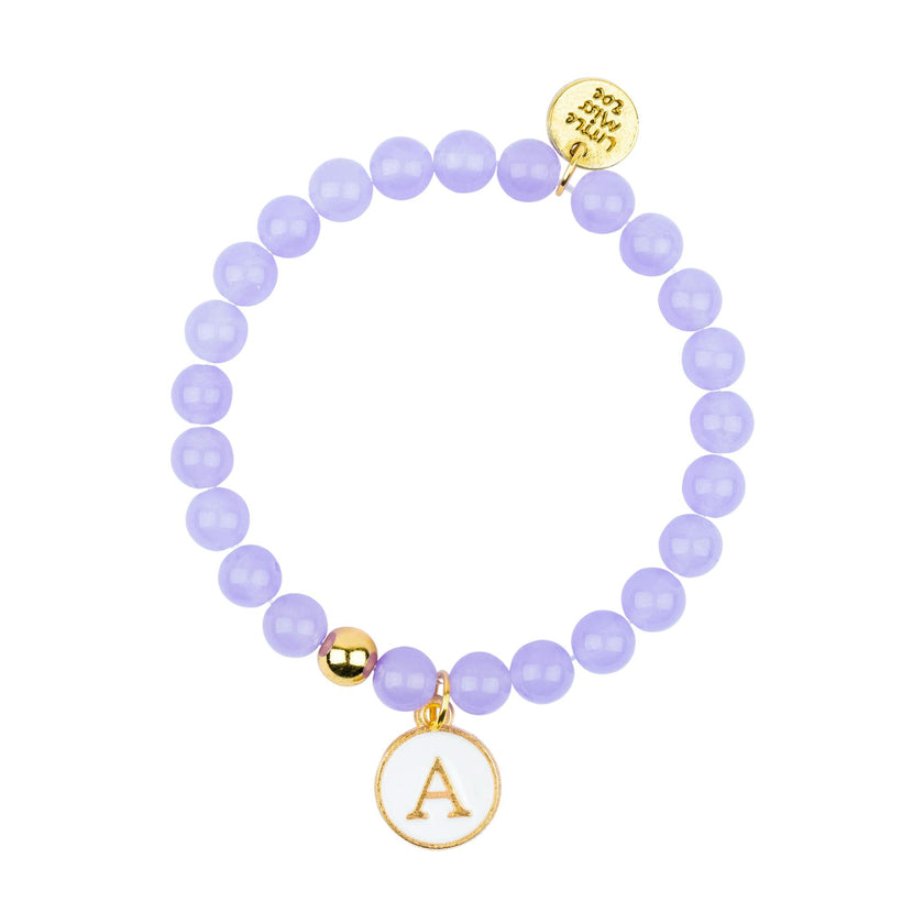 Gemstone Bracelet With Initial Enamel Charm
