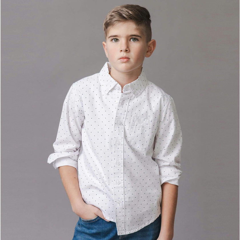 Organic Long Sleeve Seersucker Shirt, White