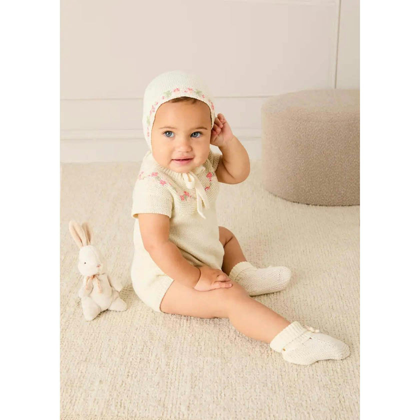 Wildflower Embroidered Knitted Romper in Cream (1-9mths)