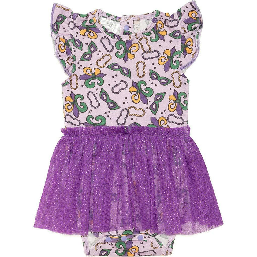 Mardi Gras Short Sleeve Tutu Bodysuit