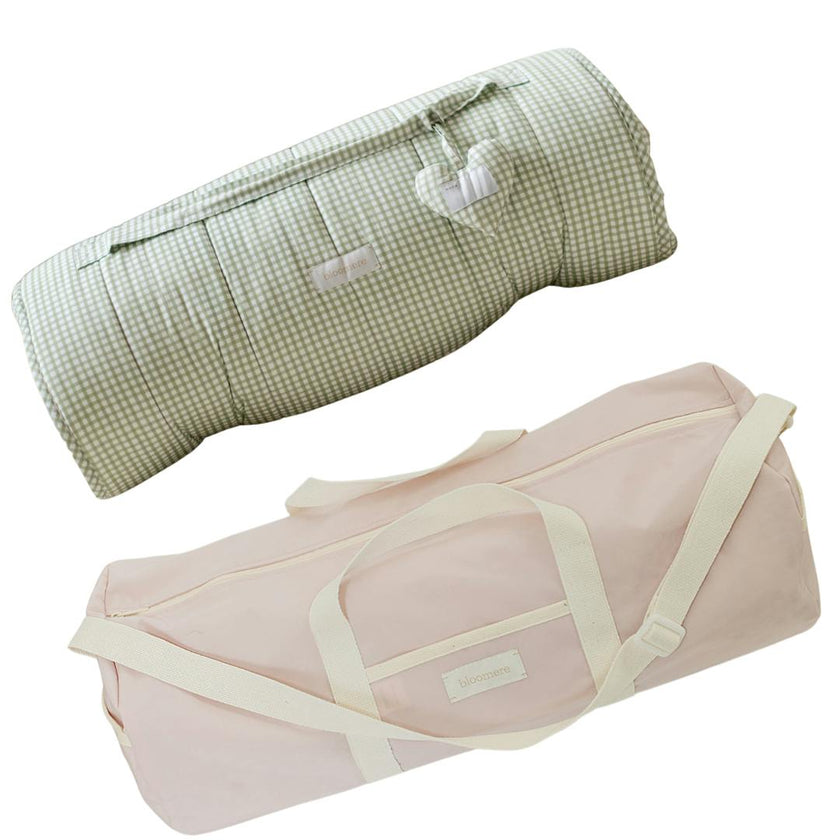BLOOMERE Nap Mat Set (Green Gingham Pink Bag)