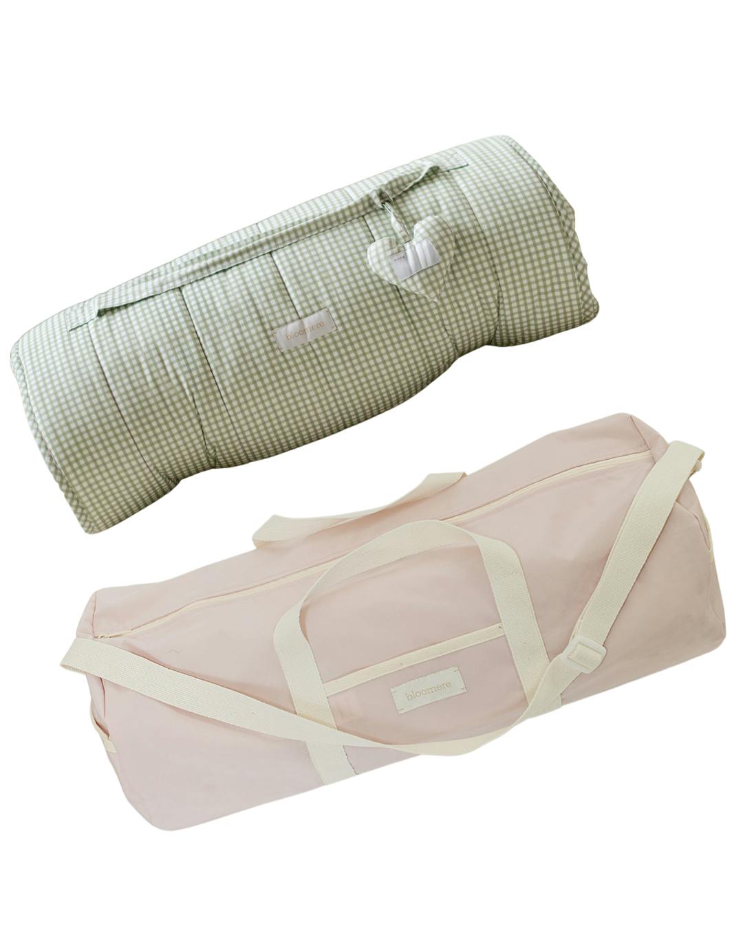 BLOOMERE Nap Mat Set (Green Gingham Pink Bag)