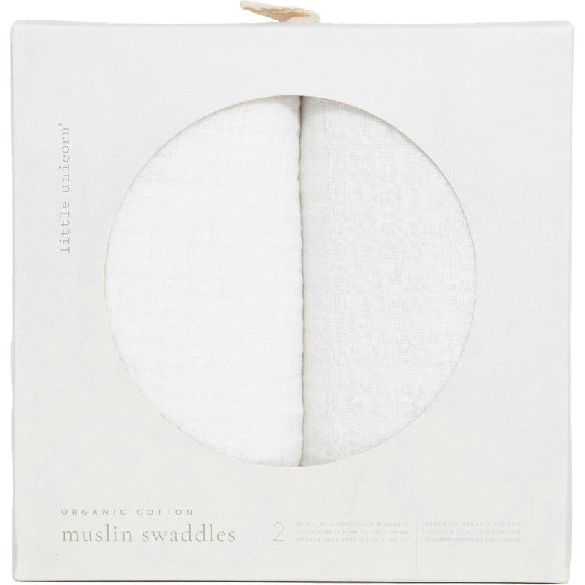 Organic Cotton Muslin Swaddle Blanket 2 Pack - White