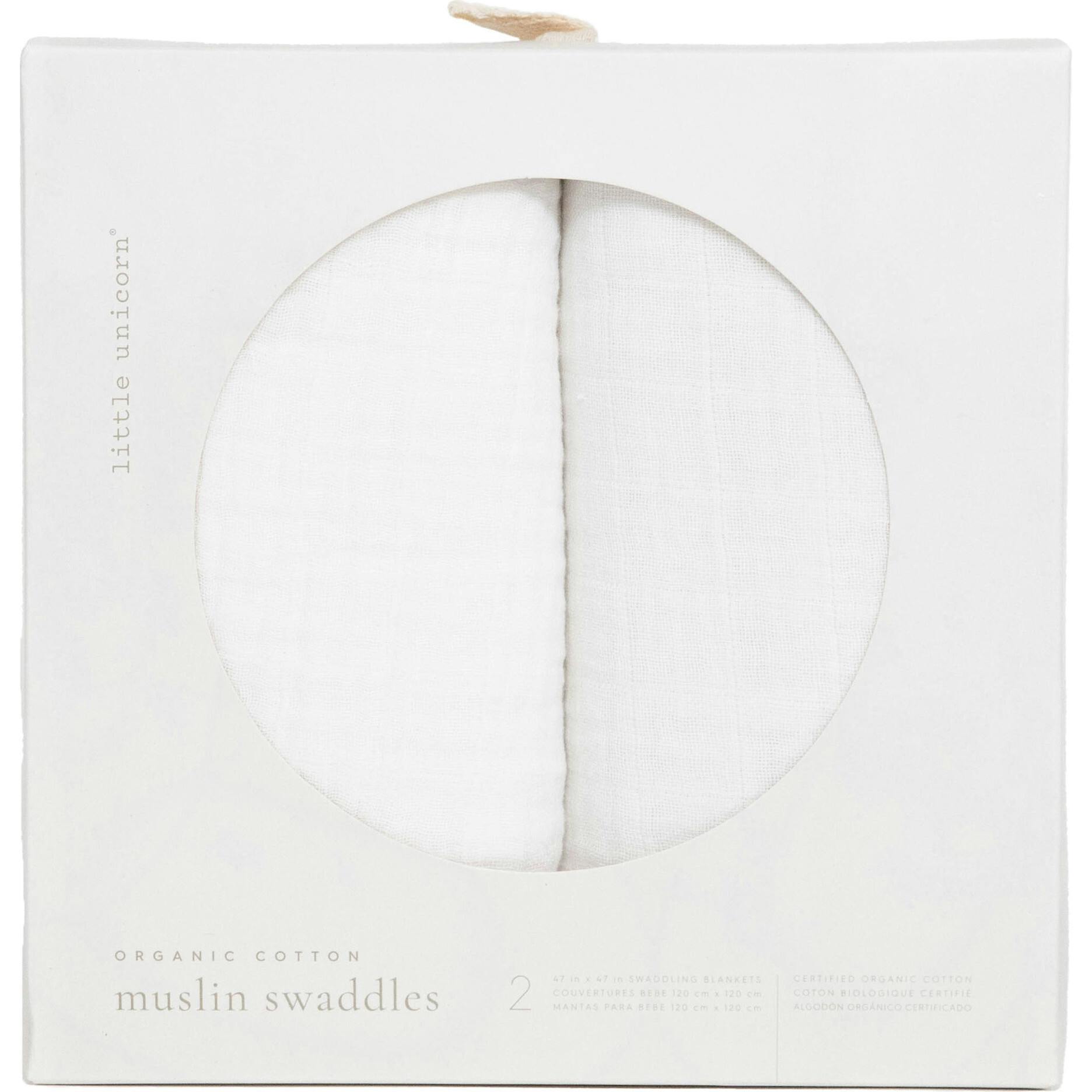 Organic Cotton Muslin Swaddle Blanket 2 Pack - White