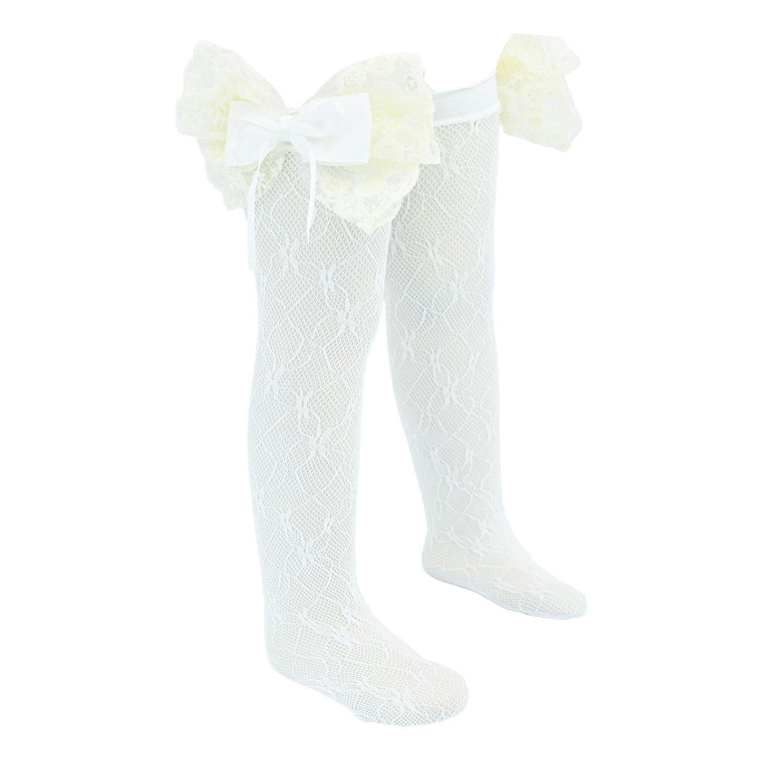 Embroidered Ribbon Bow Long Socks