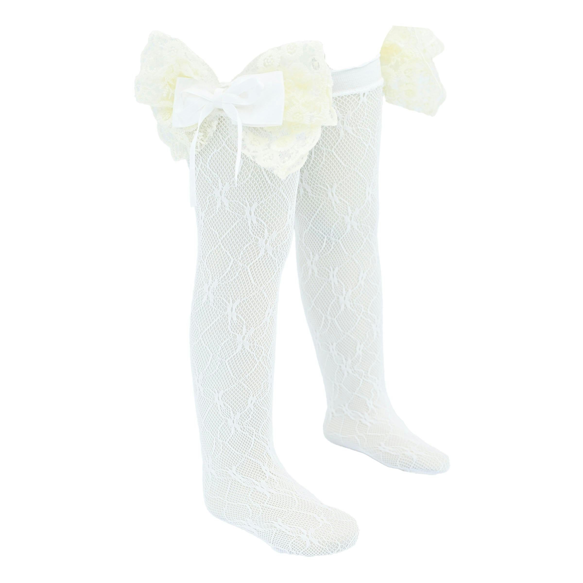 Embroidered Ribbon Bow Long Socks