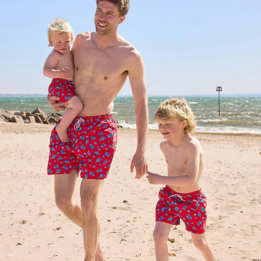 Boys Swimshorts in Red Fish