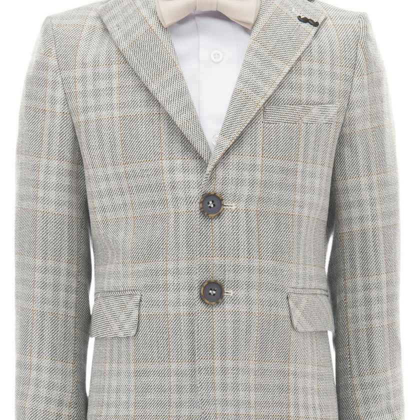 Beige Plaid Peak Lapel Suit