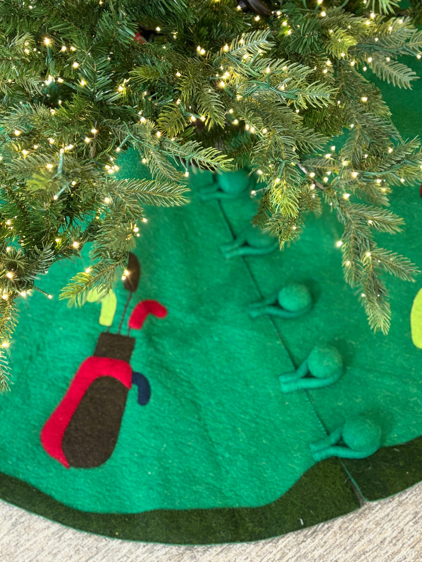 Hand Felted Wool Golf Christmas Tree Skirt Green -60"