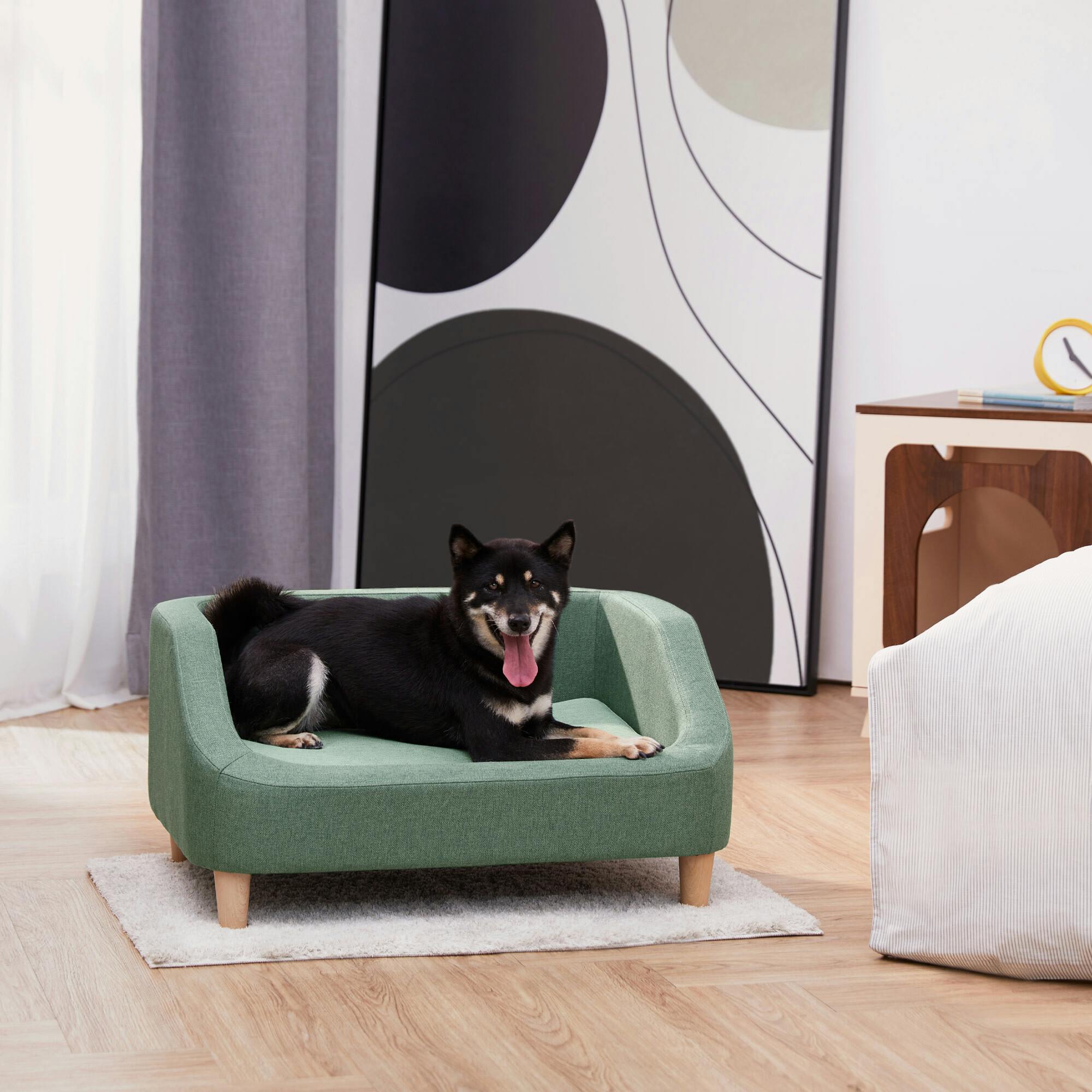 Bennett Linen Pet Sofa with Wood Style Foot & Washable Cover