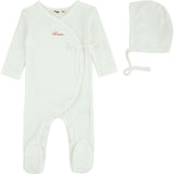 Lil Love Embroidered Wrap Footie And Bonnet, Red Embroidery