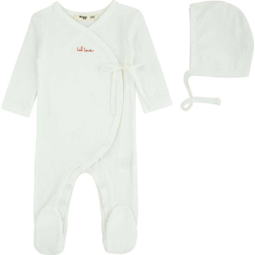 Lil Love Embroidered Wrap Footie And Bonnet, Red Embroidery