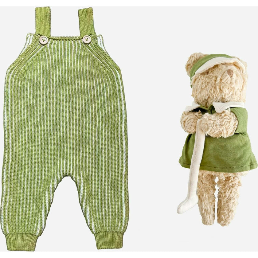 Cotton Brioche Overalls and Golf Plush Set - Green