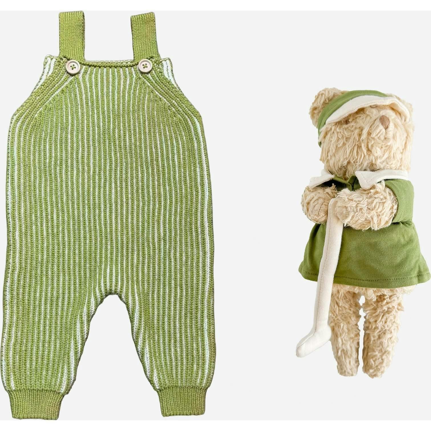 Cotton Brioche Overalls and Golf Plush Set - Green