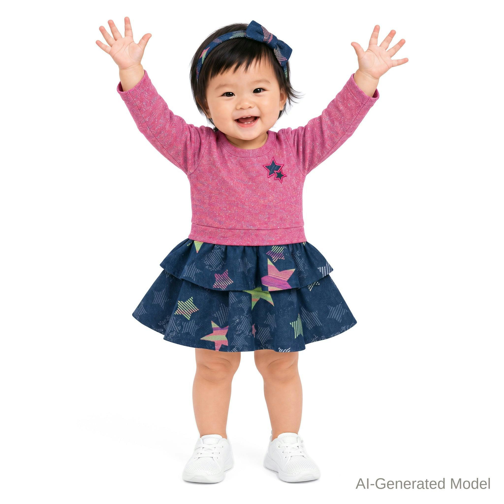 Infant (9-24M) Two-Fer Dress | Metallic Star Twirl