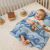 Baby Cotton Knit Coastal Blanket - Boats