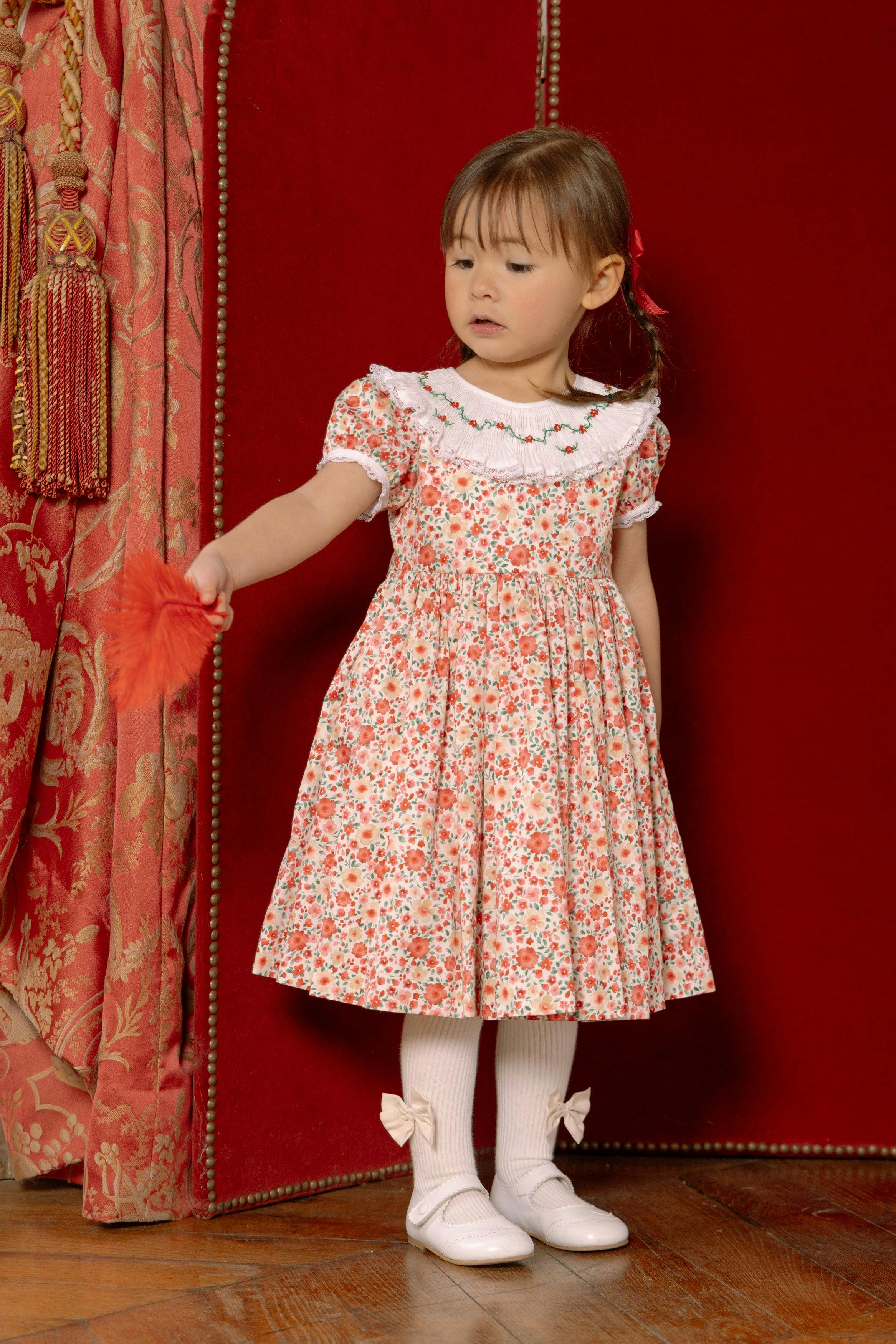 red floral smocked dress Red Floral Charlotte Smocked Dress 3T