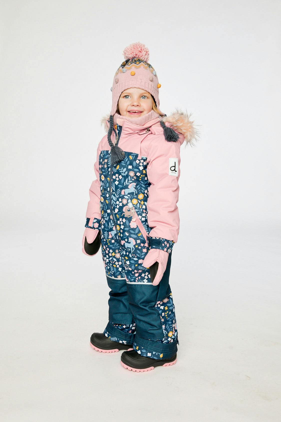 Kids One Piece Discover Snowsuit Blue and Pink Unicorn Print