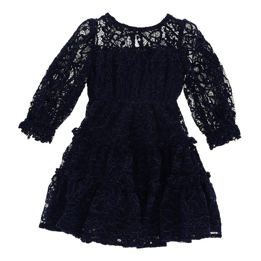 Navy Flared Lace Dress
