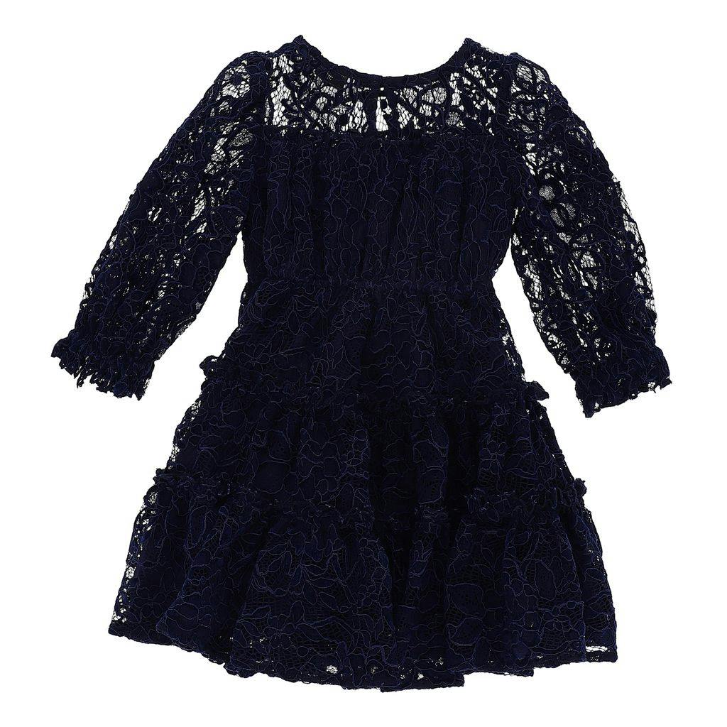Navy Flared Lace Dress
