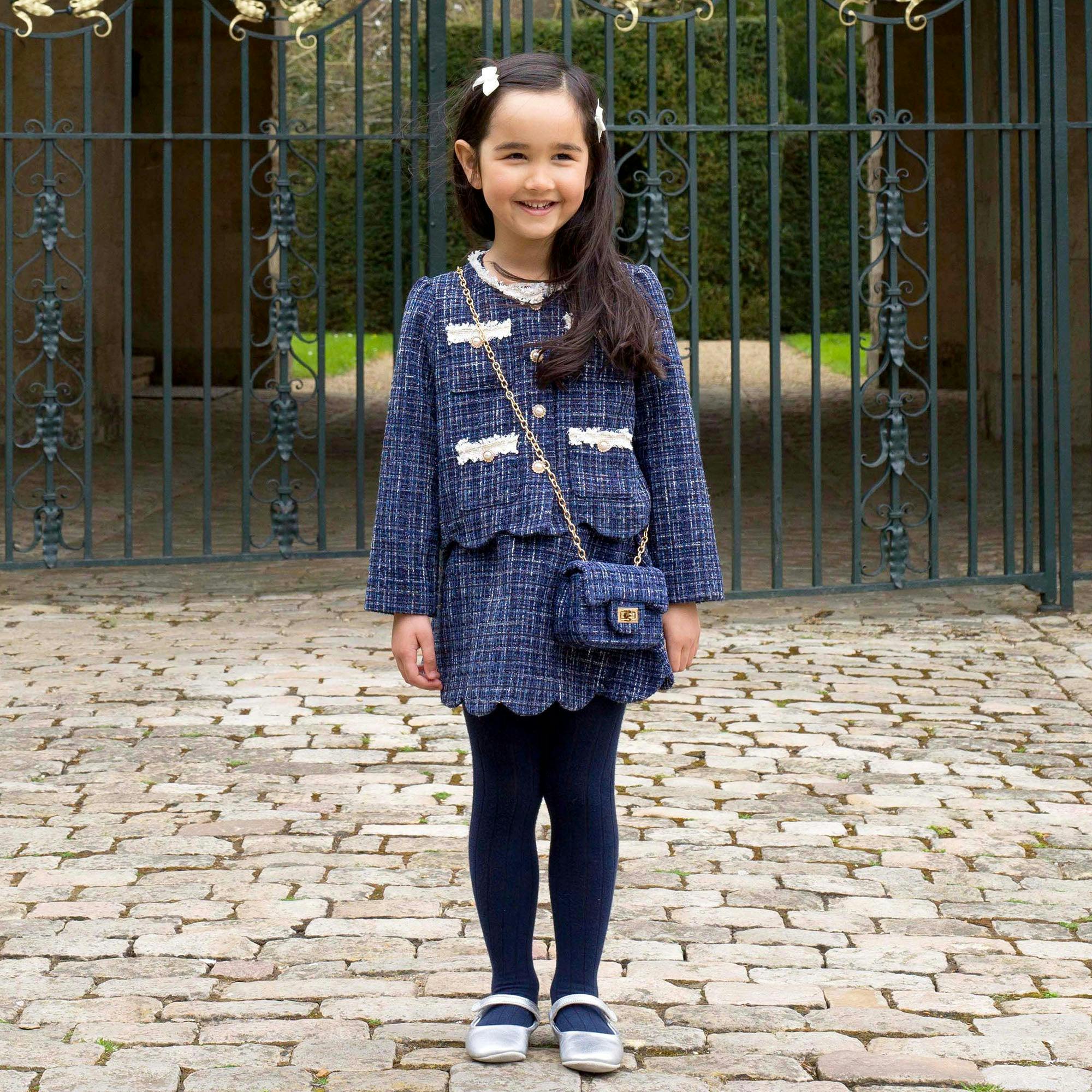 Navy Tweed Skirt Set