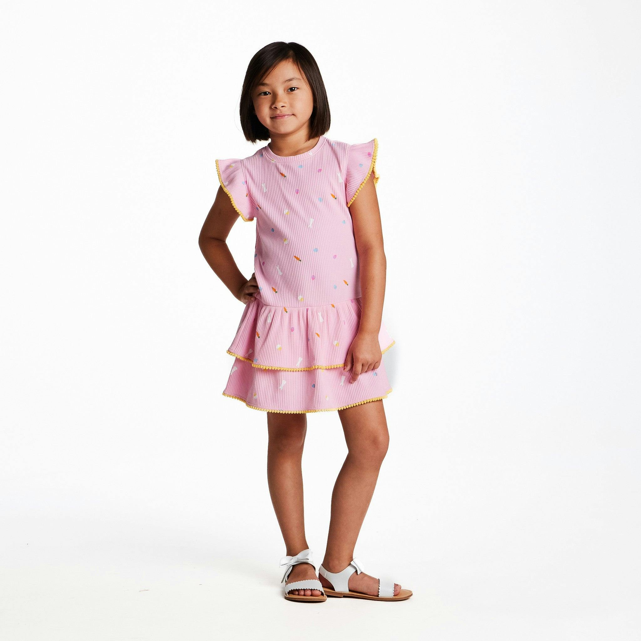 Girls Pink Rib Tiered Dress | Bunny Garden