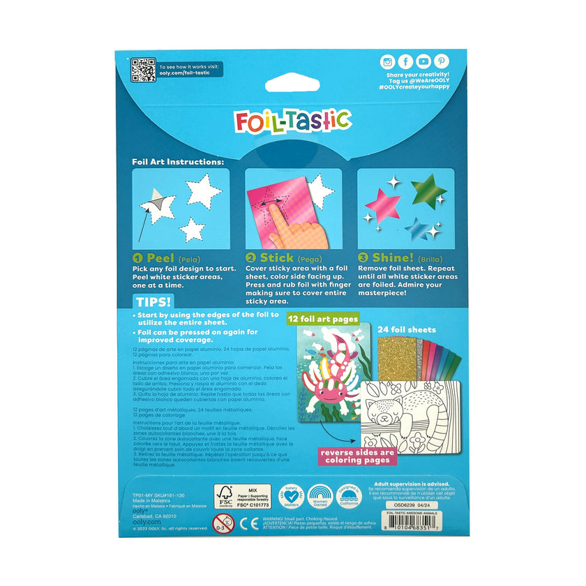 Foil-tastic Foil Art & Coloring Set - Awesome Animals - 12 Pages 24 Foil Sheets