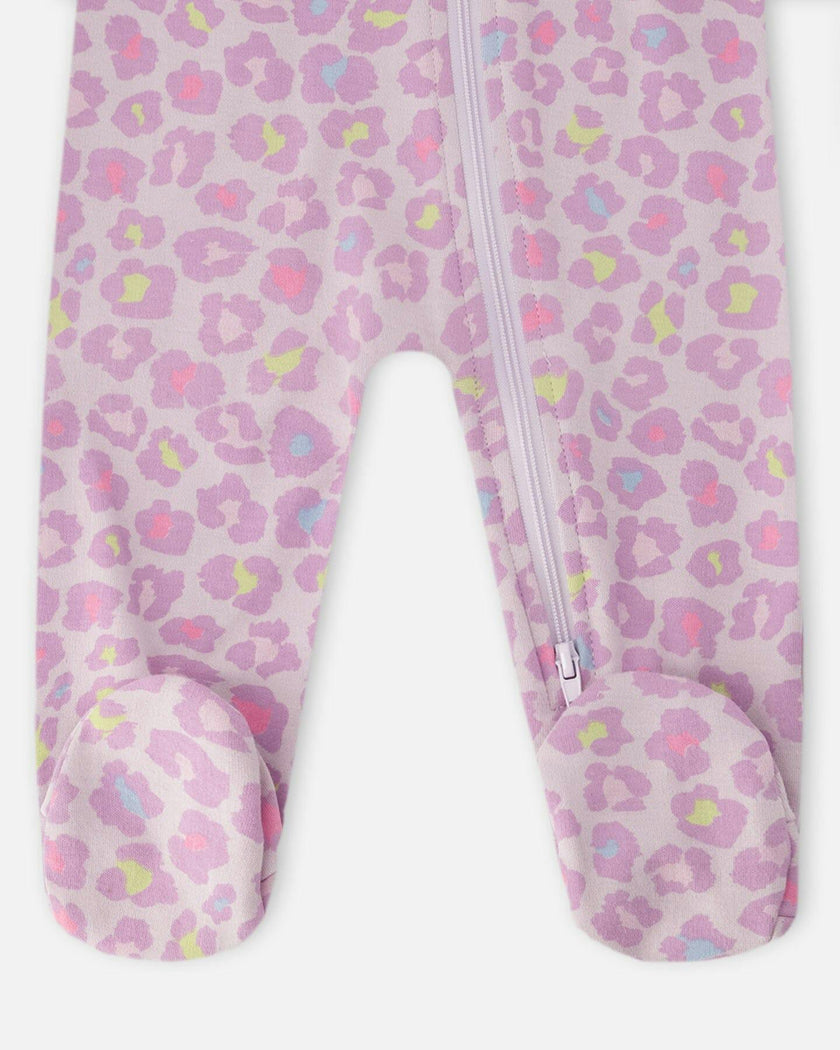 Organic Cotton Baby One-Piece Pyjama Purple Animal Print