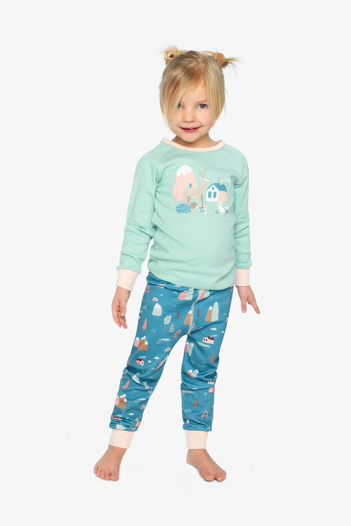Organic Cotton Two Piece Pajama Set Blue House Print