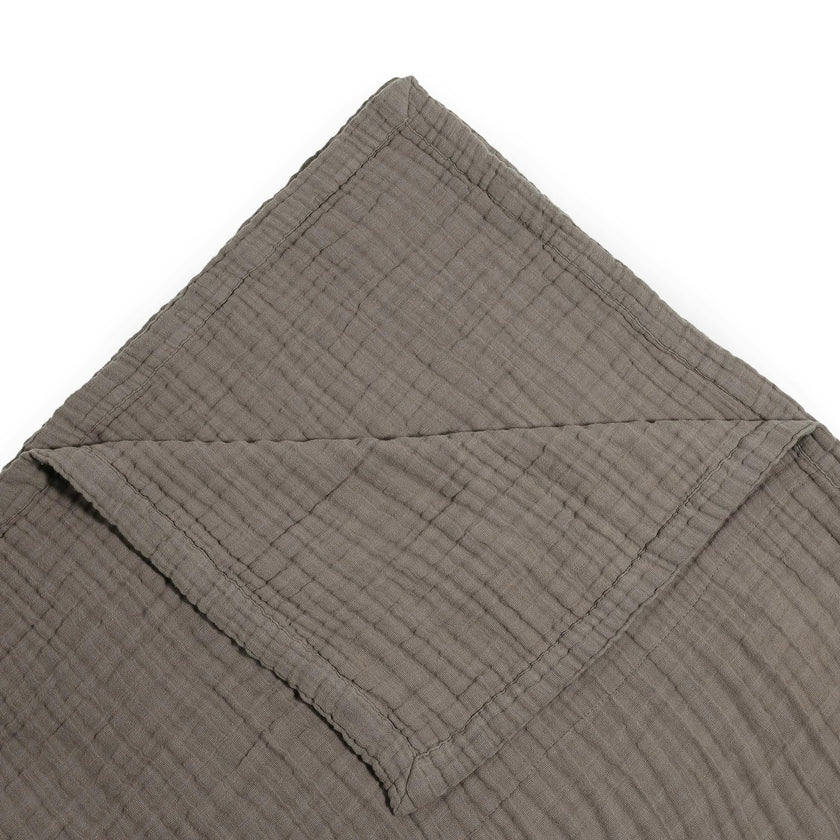 Cotton Muslin Quilted Throw - Mocha