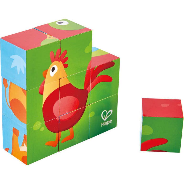 Hape: Farm Animal Block Puzzle&nbsp;- 9pc Wooden Stacking Blocks Puzzle