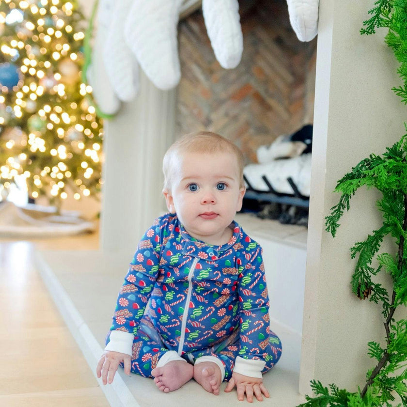 Parker Boys' Zipper Pajama - Christmas Candy Blue