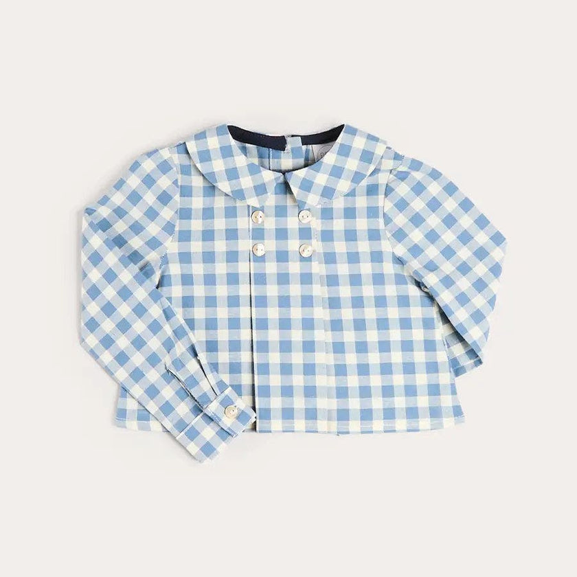 Darby Gingham Button Detail Long Sleeve Shirt in Blue (3mths-4yrs)