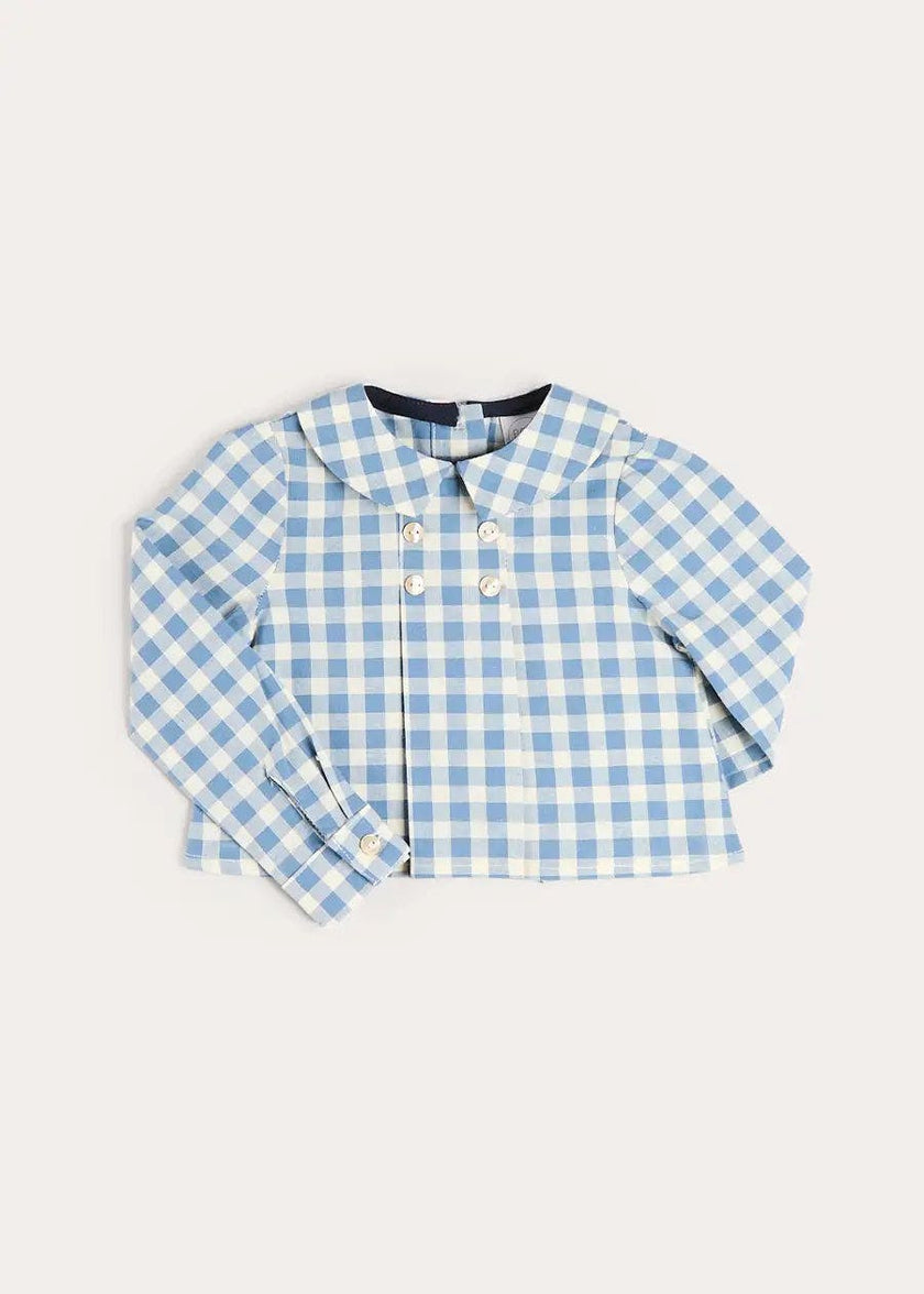 Darby Gingham Button Detail Long Sleeve Shirt in Blue (3mths-4yrs)