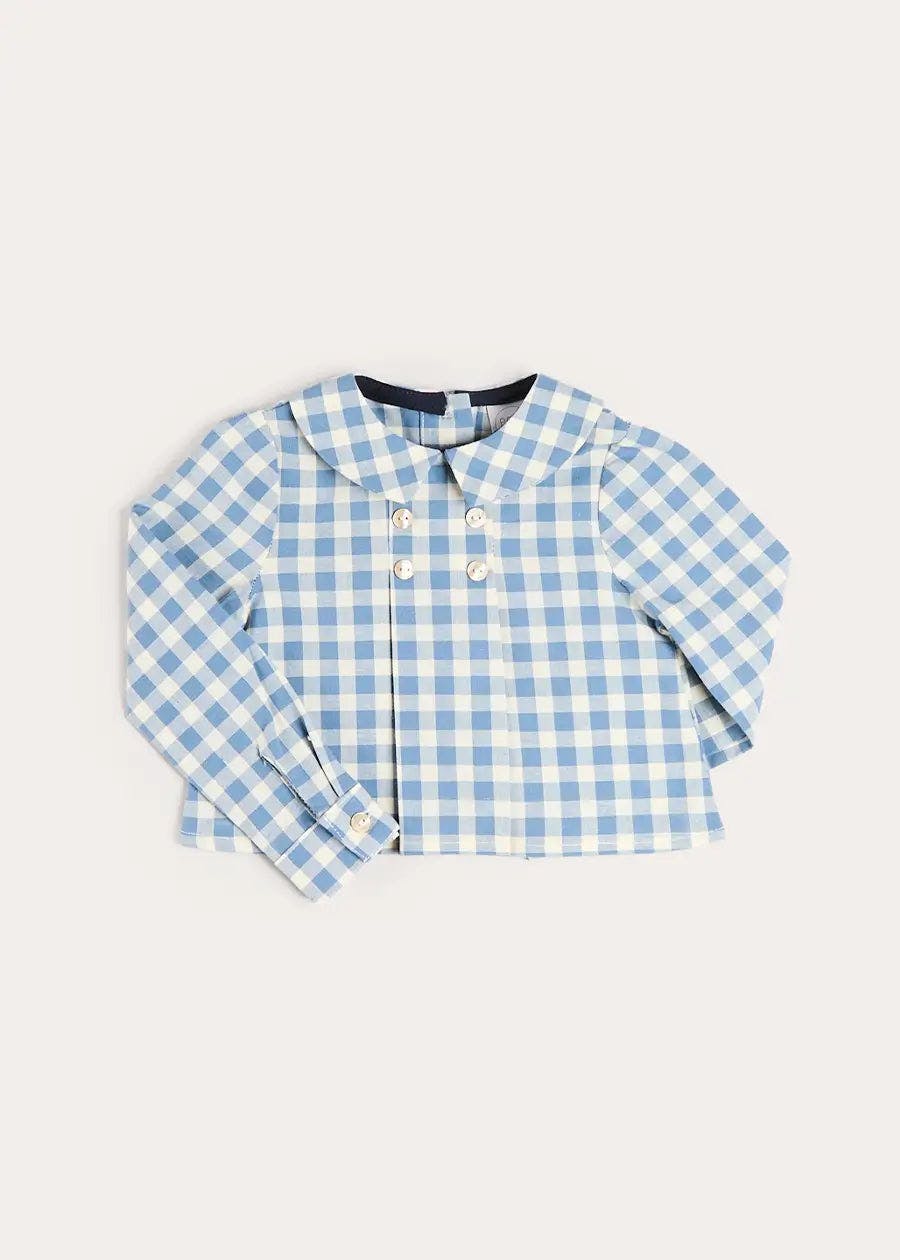 Darby Gingham Button Detail Long Sleeve Shirt in Blue (3mths-4yrs)