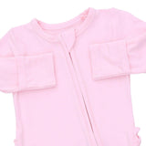 Solid Pink A Boo - 2 Way Ruffle Back Zipper Footie