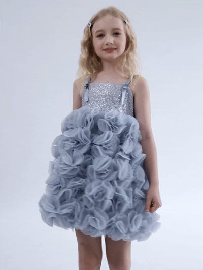 Blue Arabella Glitter Ruffle Dress
