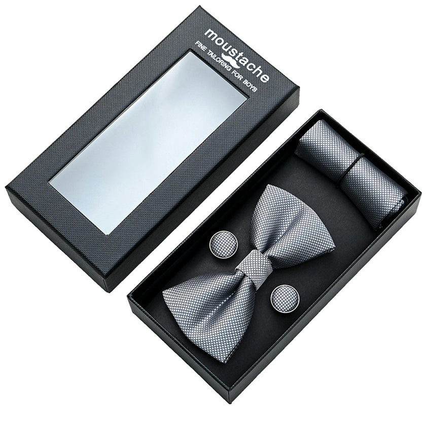Silver Crosshatch Bowtie set