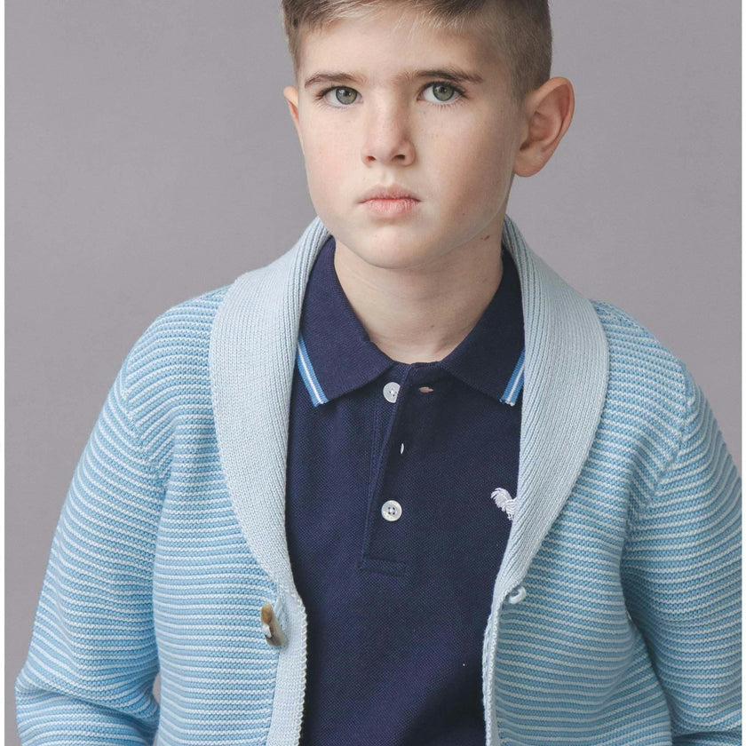 Organic Shawl Collar Cardigan Sweater, Blue