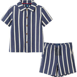 Kids 2-Piece Navy Stripe Textured Terry Matching Short Set