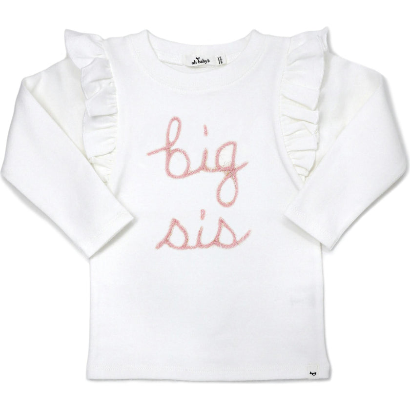 Millie Long Sleeve Tee in 'big sis' Pink Eyelash Writing
