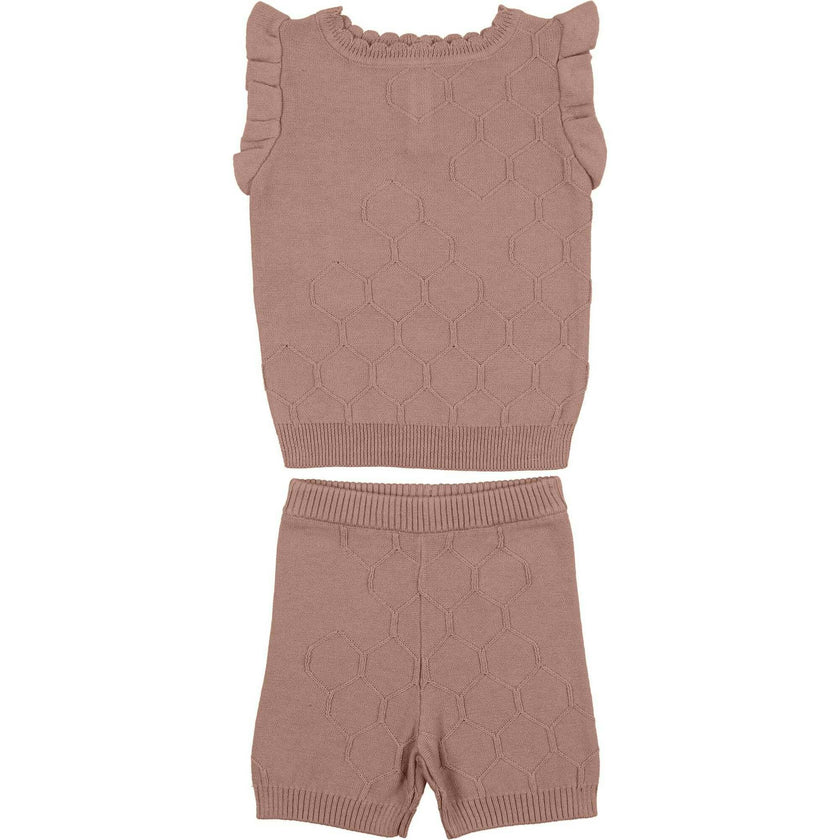 Honeycomb Knit Scallop 2-Piece Top & Short Set
