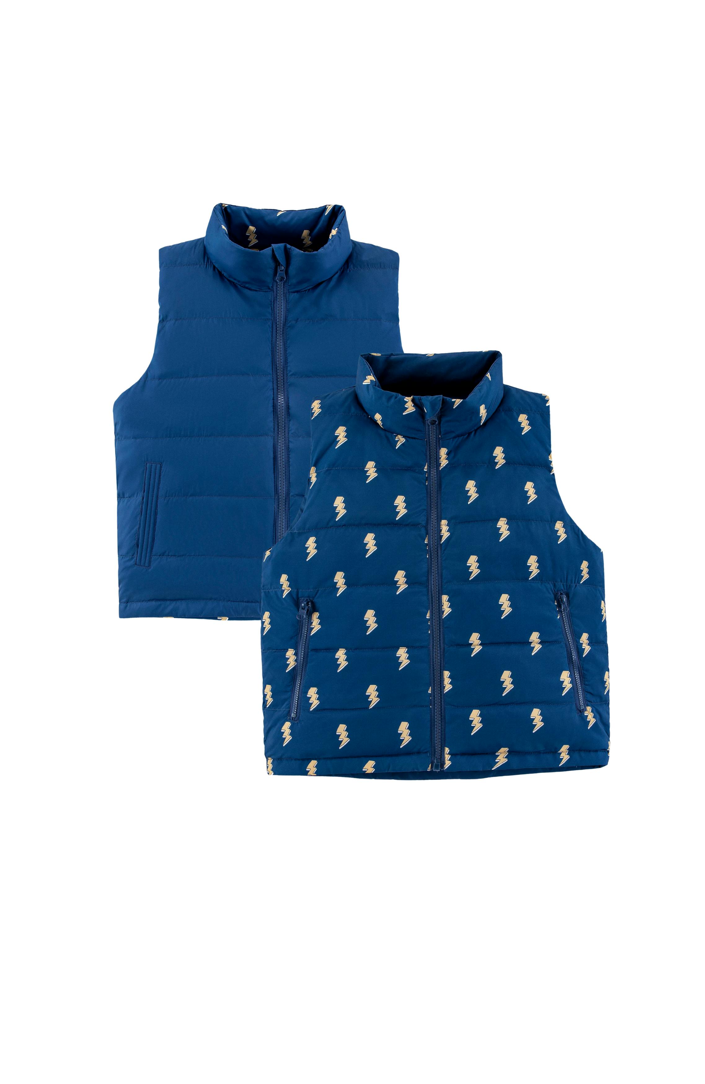 Casey Reversible Lightweight Down Puffer Vest, Navy Lightning