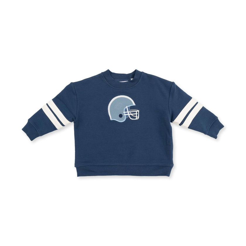 Football Helmets - Drop Sleeve Sweatshirt with Varsity Stripes Blue Helmet