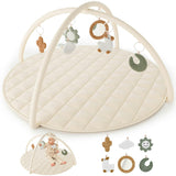 Beautiful Baby Play Gym - Soft Cotton Mat with 6 Cute Toys Creates The Perfect Activity Area for Your Girl/Boy - Stylish Infant Floor Playmat for Playroom
