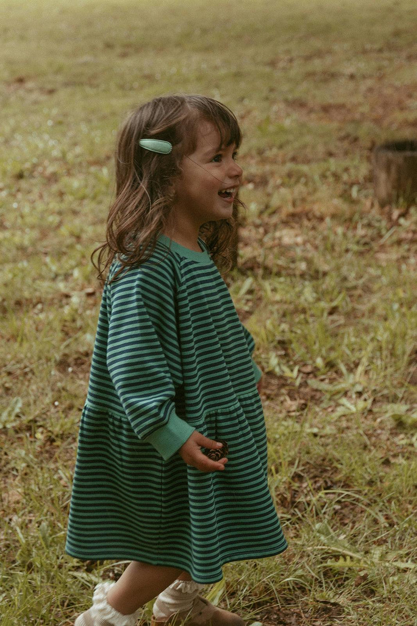 Kelsey Dress in Green Blue Stripe