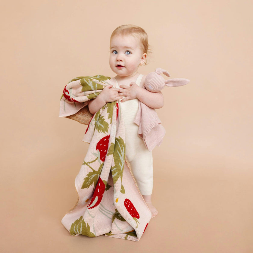 Blanket Hat Teether Gift Set - Strawberry