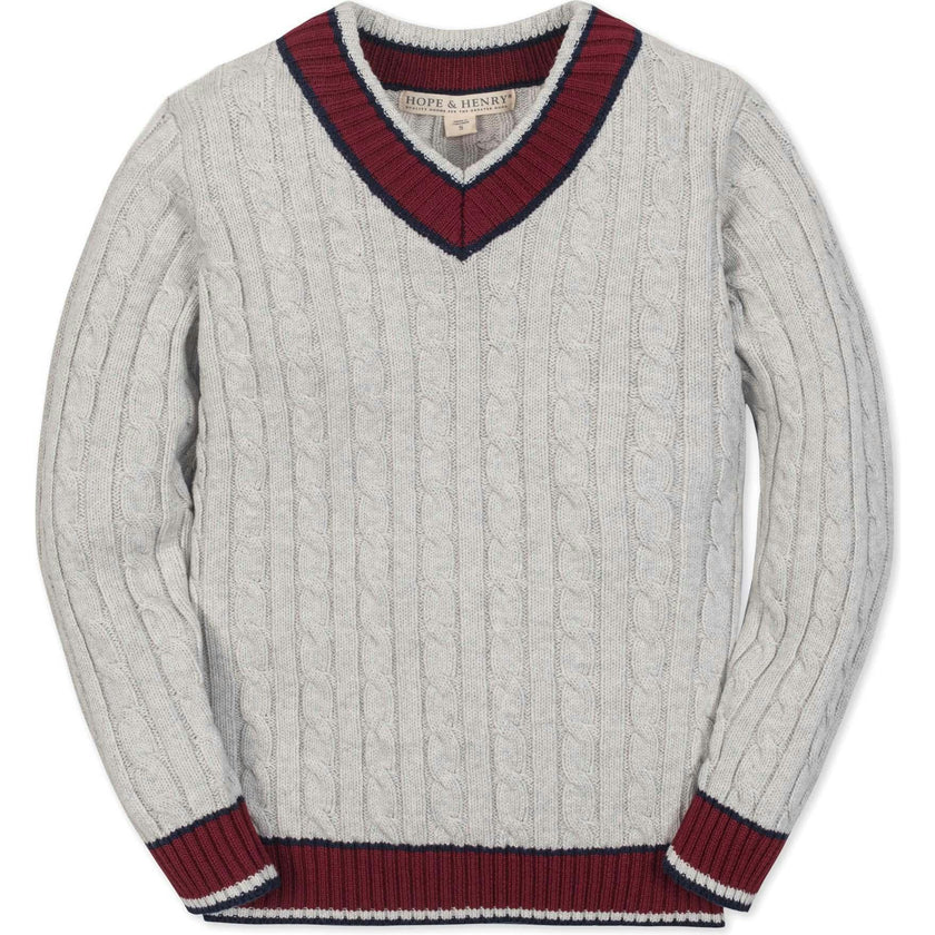 Organic Long Sleeve V-Neck Cricket Sweater, Grey